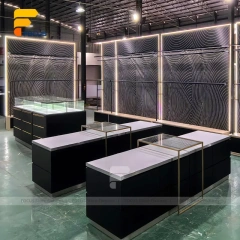 Custom Black Base Square Glass Showcase Island