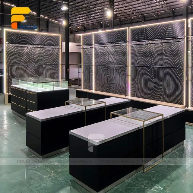 Custom Black Base Square Glass Showcase Island