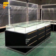 Custom Black Base Square Glass Showcase Island