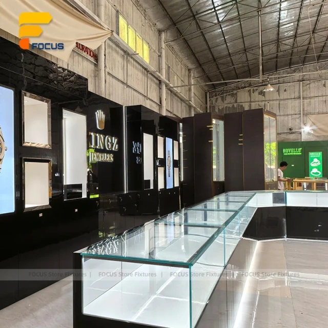 Custom Black Counter and Wall Display Cabinet Set