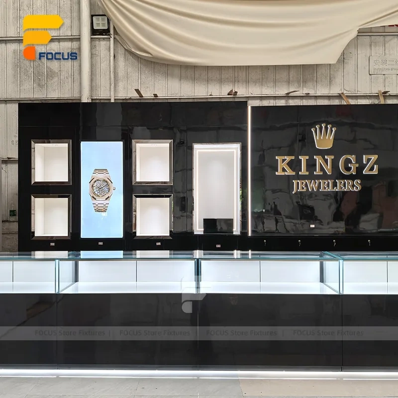 Custom Black Counter and Wall Display Cabinet Set