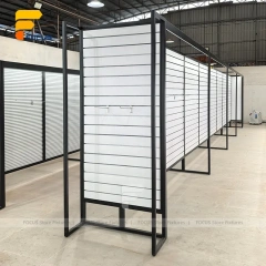 Custom Black Framed Corner Booth Display Rack