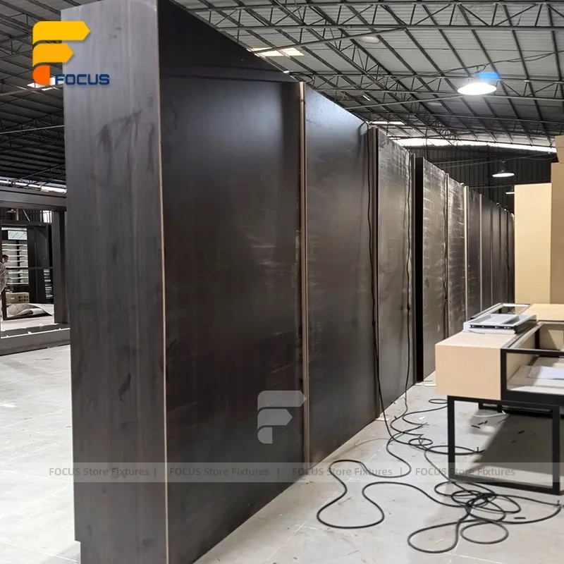 Custom Black Framed Corner Glass Display Cabinet System