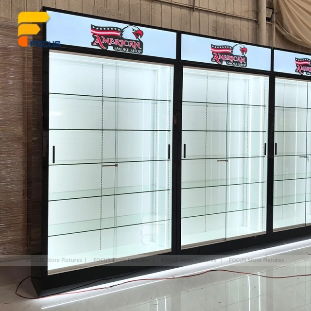 Custom Black Framed Illuminated Door Display Cabinet