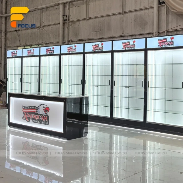 Custom Black Framed Illuminated Door Display Cabinet