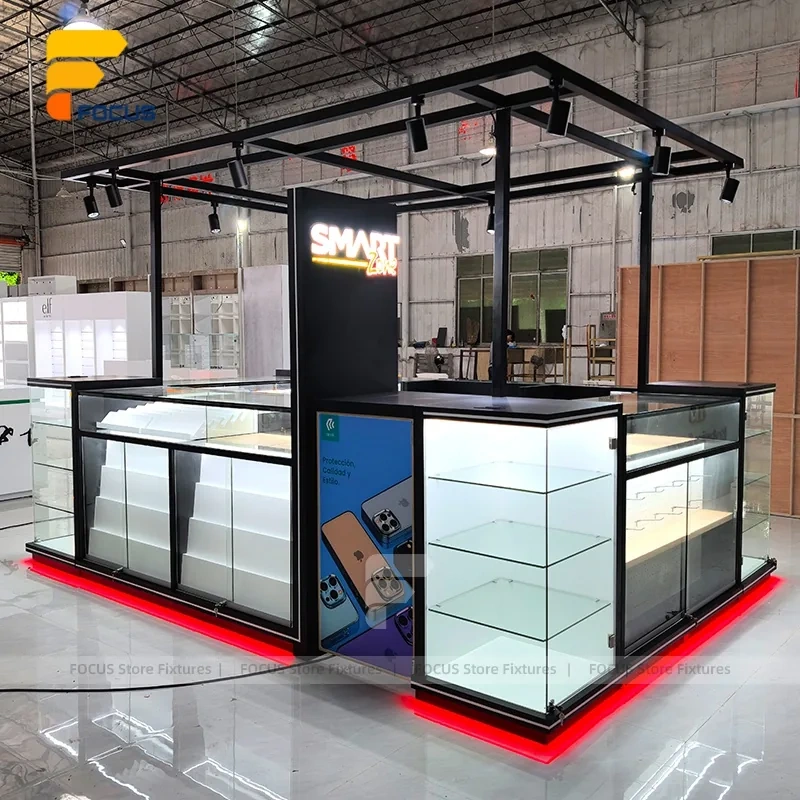 Custom Black Framed Kiosk Glass Showcase