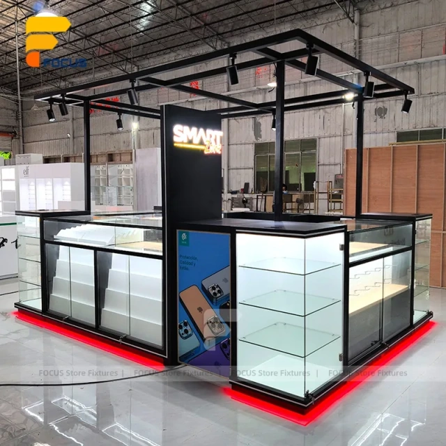 Custom Black Framed Kiosk Glass Showcase