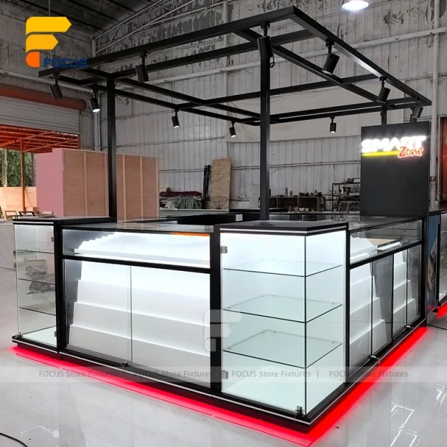 Custom Black Framed Kiosk Glass Showcase