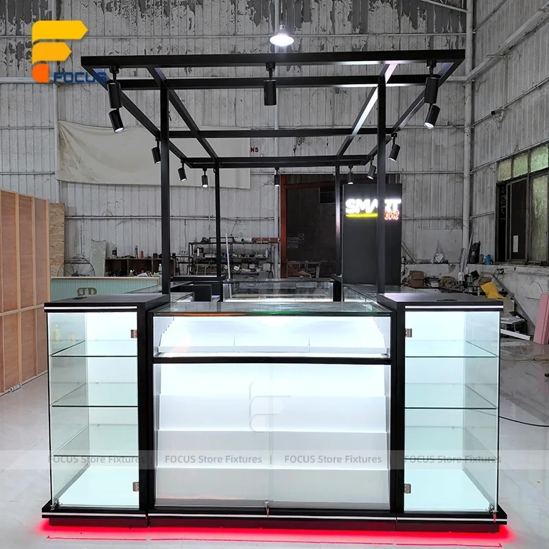 Custom Black Framed Kiosk Glass Showcase