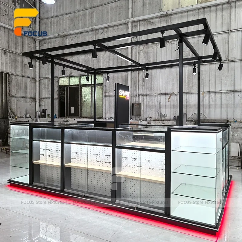 Custom Black Framed Kiosk Glass Showcase