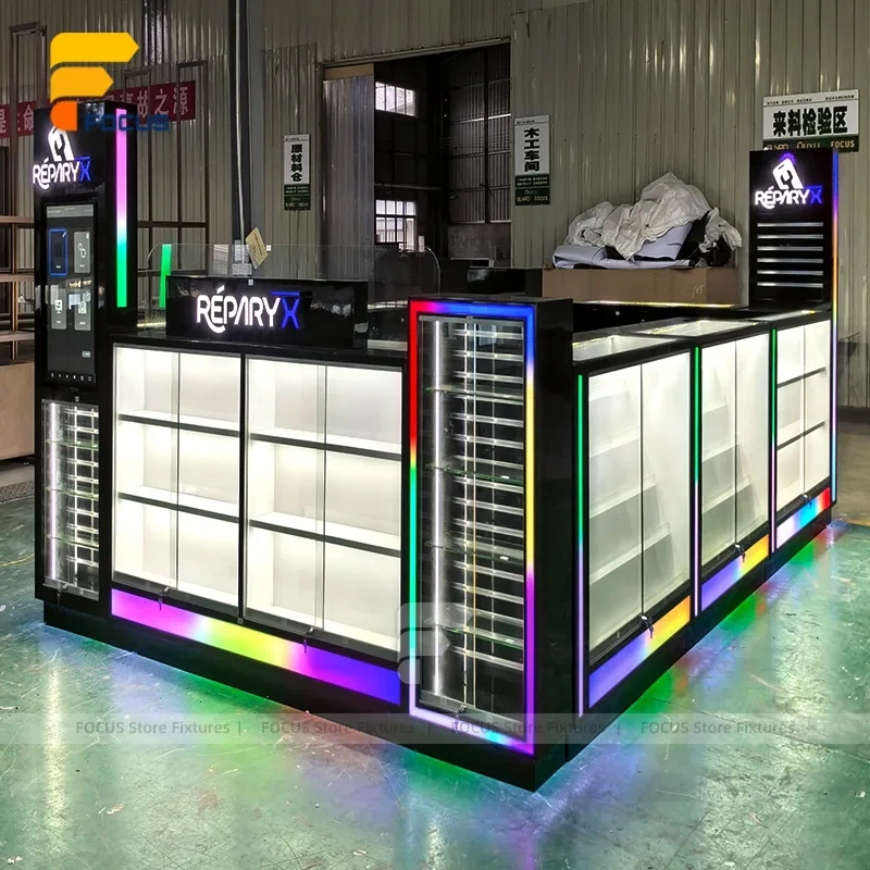 Custom Black Illuminated Checkout Glass Showcase