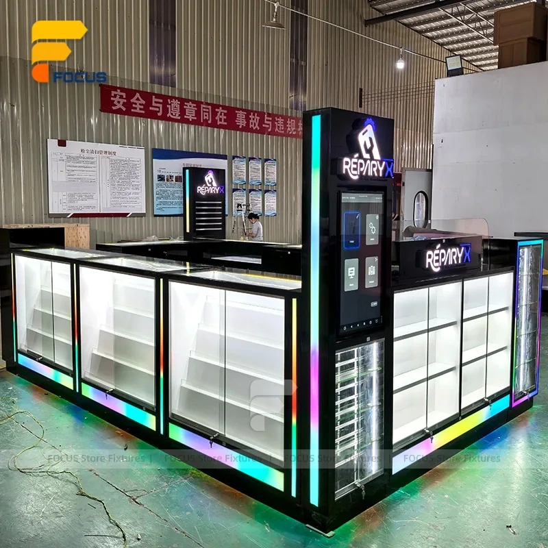 Custom Black Illuminated Checkout Glass Showcase