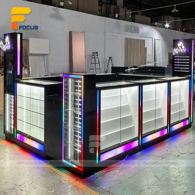 Custom Black Illuminated Checkout Glass Showcase