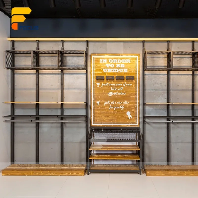 Custom Black Metal Grid Wall Display Rack