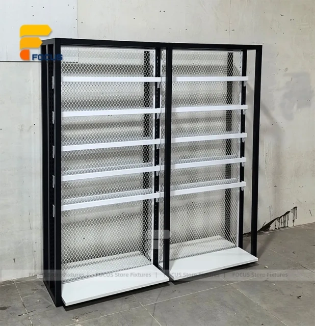 Custom Black Metal Multi Shelf Display Rack