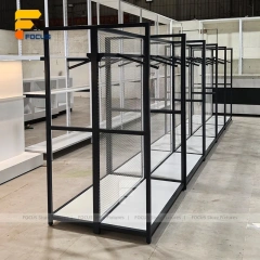 Custom Black Metal Multi Shelf Display Rack