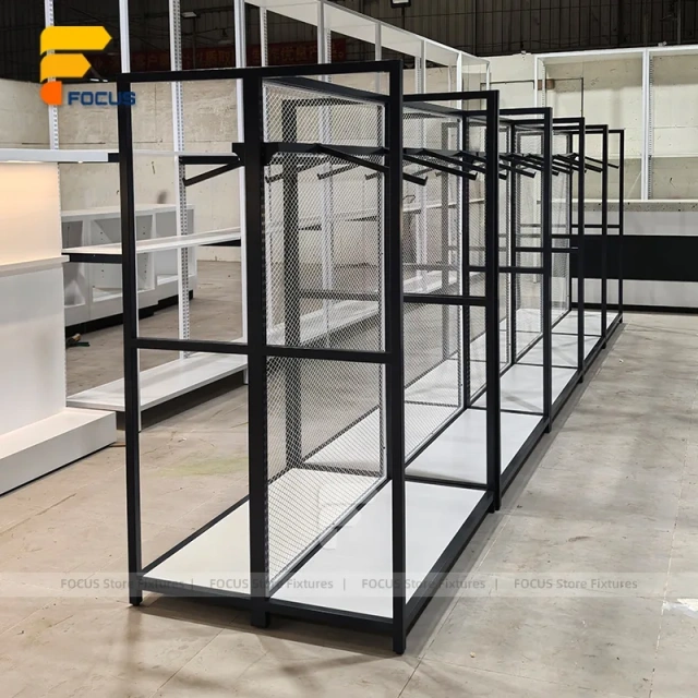 Custom Black Metal Multi Shelf Display Rack