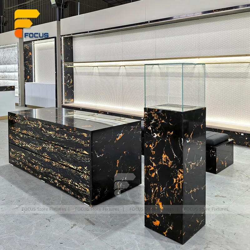 Custom Black Stone Reception Display Stand
