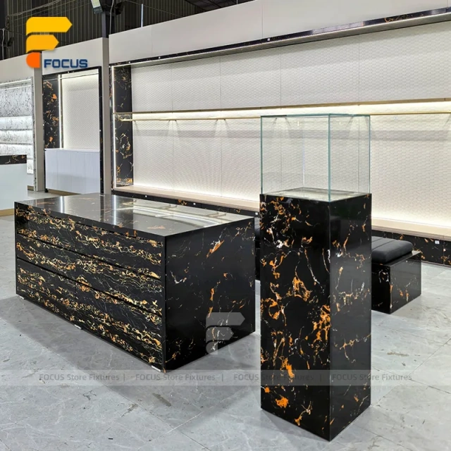Custom Black Stone Reception Display Stand