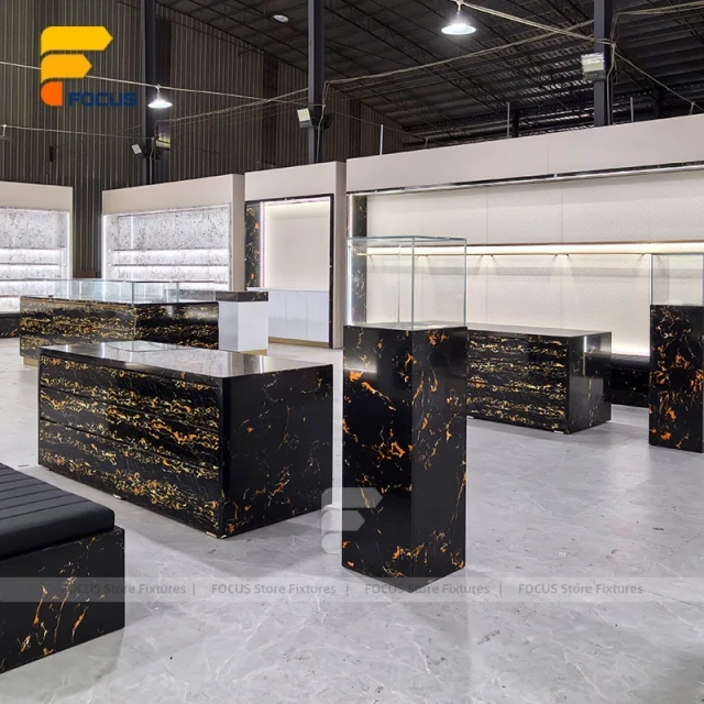 Custom Black Stone Reception Display Stand