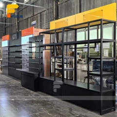 Custom Black and Orange Feature Wall Display Rack