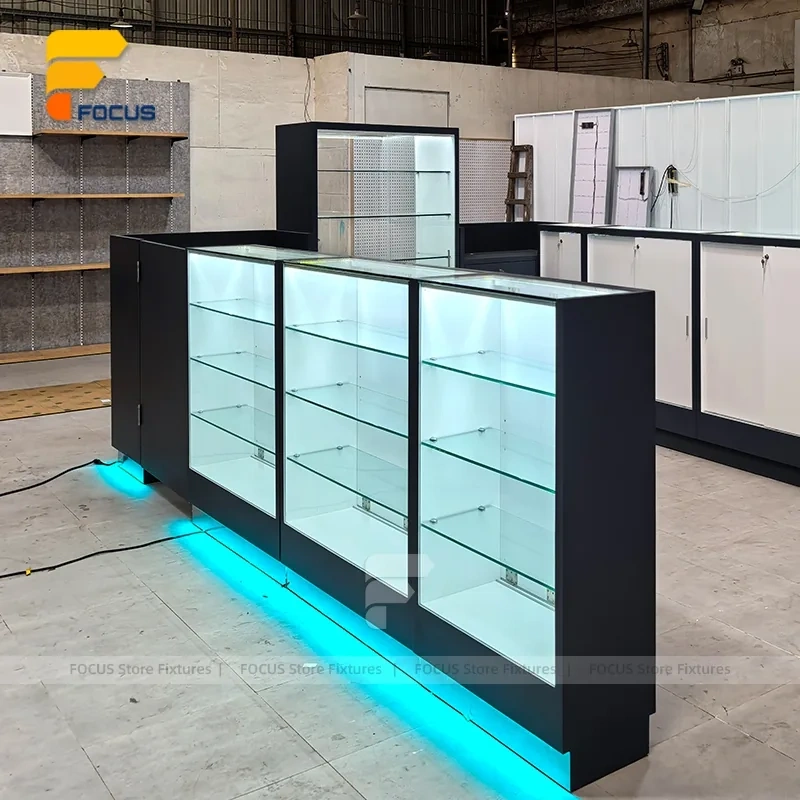 Custom Black and White Jewelry Glass Showcase Counter