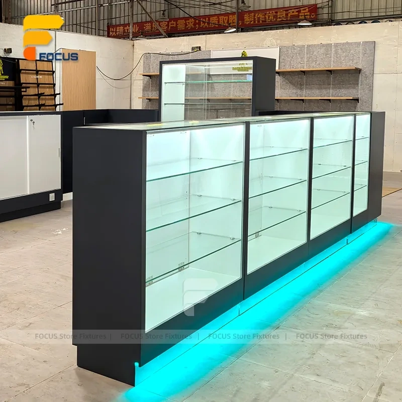 Custom Black and White Jewelry Glass Showcase Counter