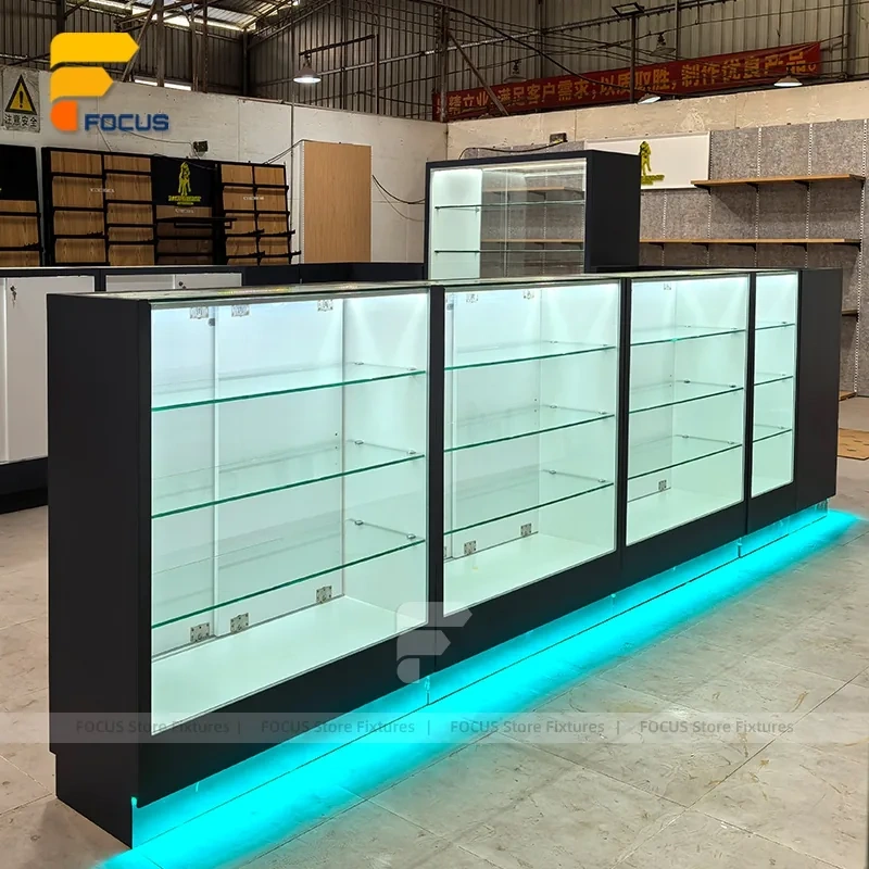 Custom Black and White Jewelry Glass Showcase Counter