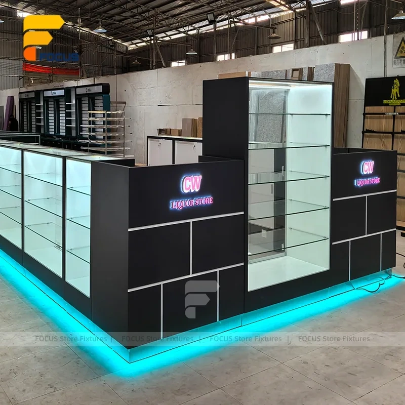 Custom Black and White Jewelry Glass Showcase Counter