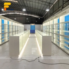 Custom Blue Back Panel Retail Display Cabinet