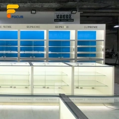 Custom Blue Back Panel Retail Display Cabinet