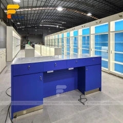 Custom Blue Back Panel Retail Display Cabinet