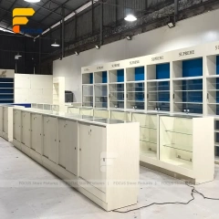 Custom Blue Back Panel Retail Display Cabinet