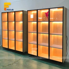 Custom Bronze Metal Wall Display Cabinet with Glass Shelves