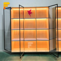 Custom Bronze Metal Wall Display Cabinet with Glass Shelves