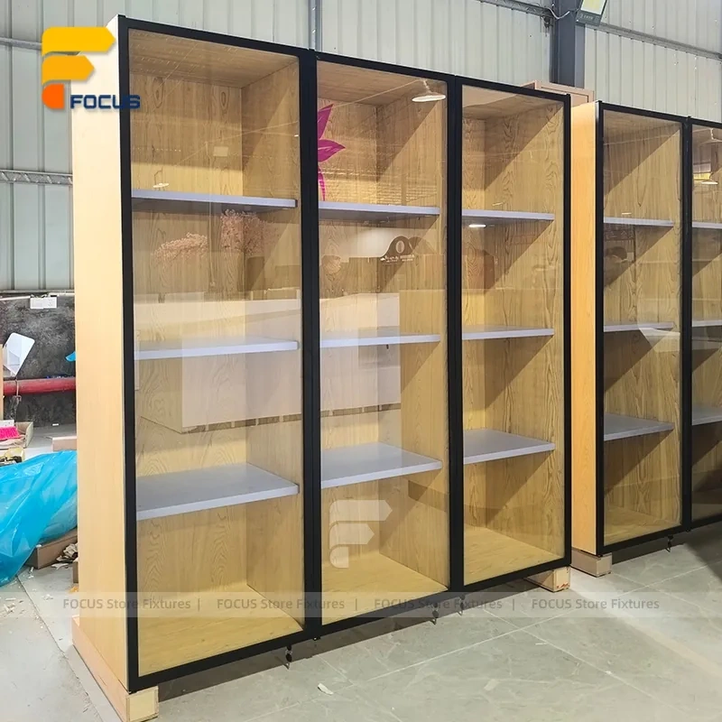 Custom Bronze Metal Wall Display Cabinet with Glass Shelves