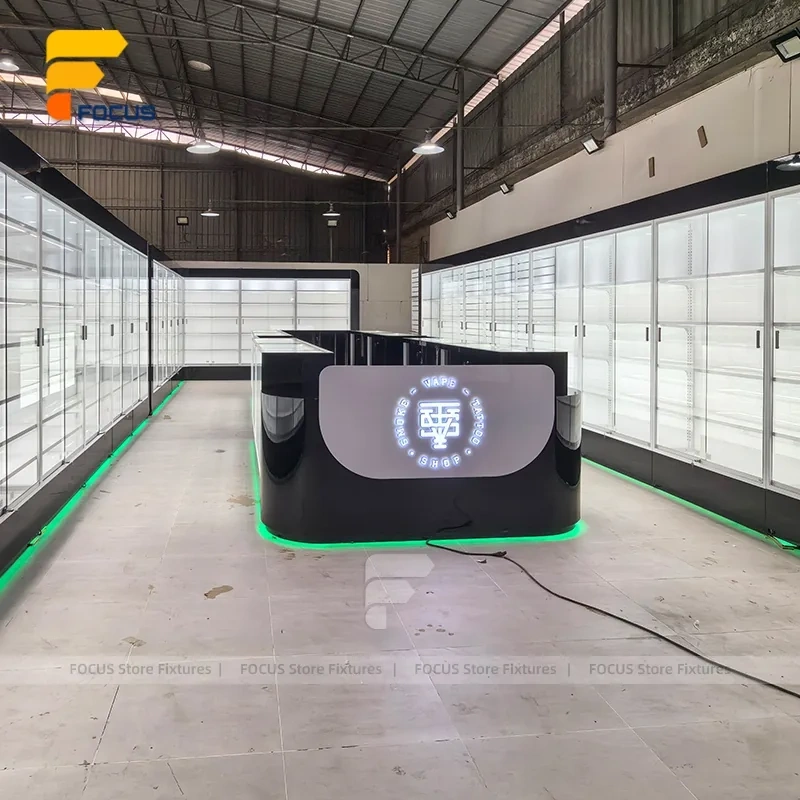 Custom Curved Glass Jewelry Display Cabinet Counter