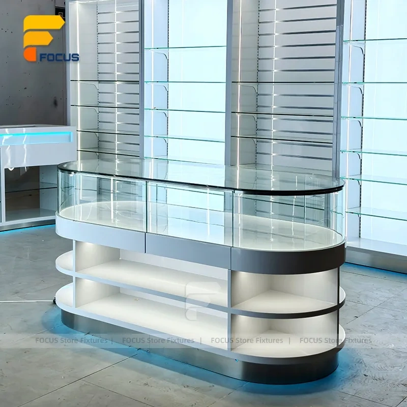 Custom Curved Tall Glass Tower Showcase