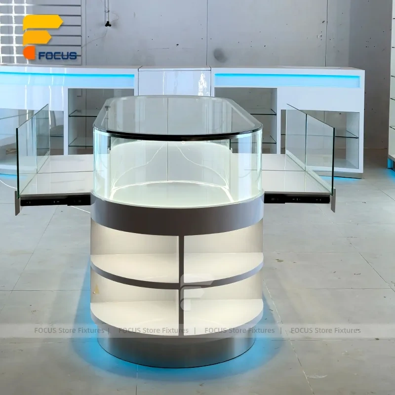 Custom Curved Tall Glass Tower Showcase