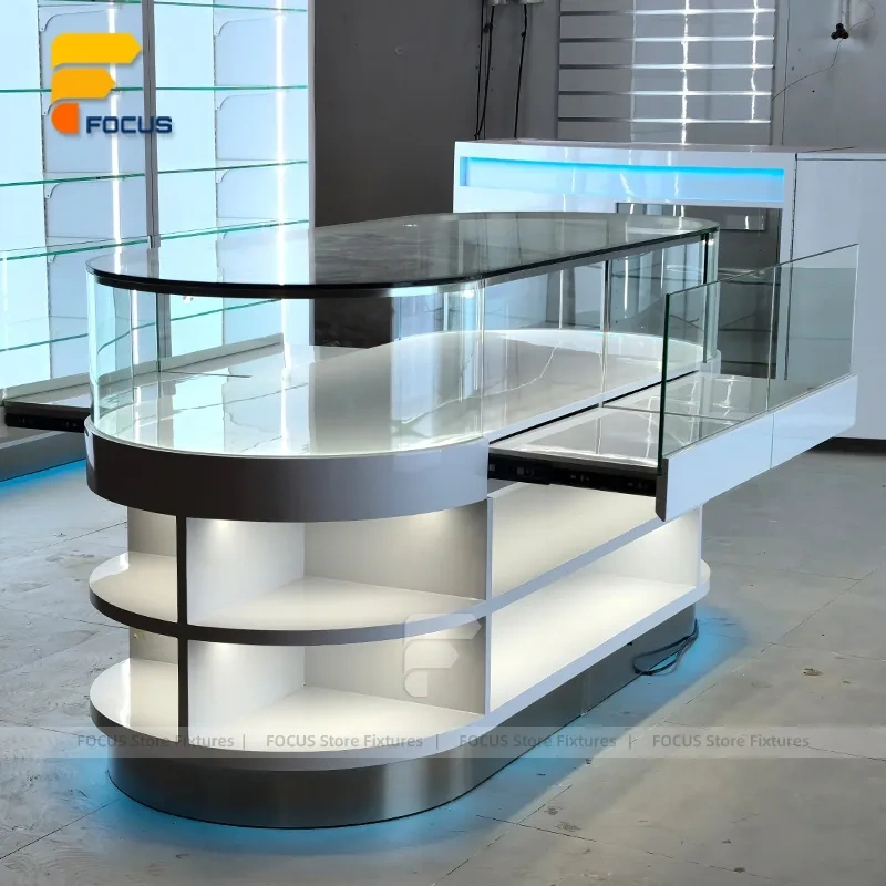 Custom Curved Tall Glass Tower Showcase