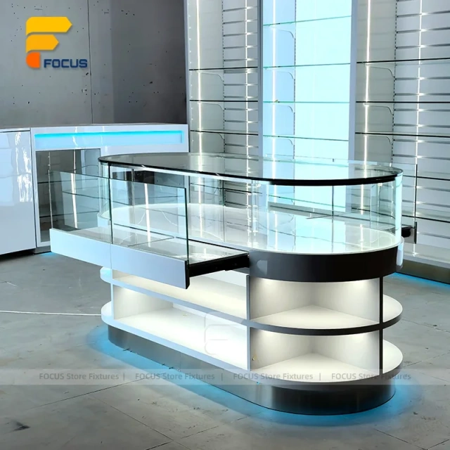 Custom Curved Tall Glass Tower Showcase