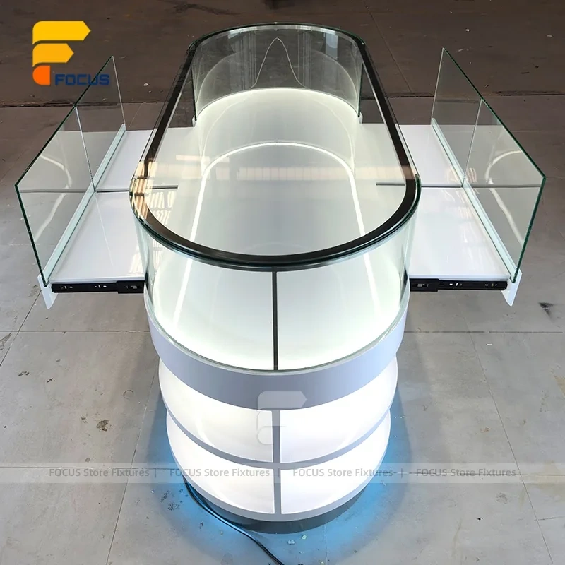 Custom Curved Tall Glass Tower Showcase