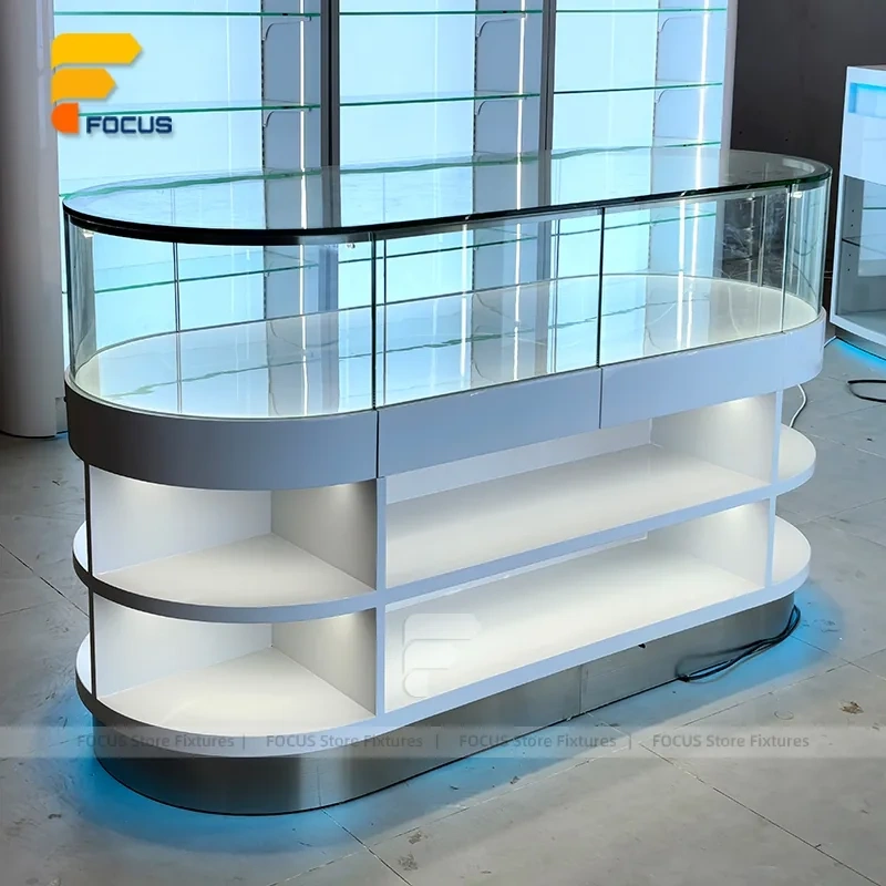 Custom Curved Tall Glass Tower Showcase