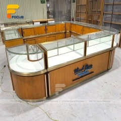 Custom Curved Wood Jewelry Glass Showcase Counter