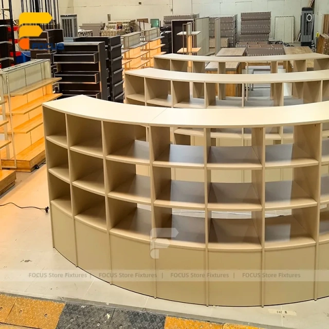 Custom Curved Wood Sample Display Stand Wall