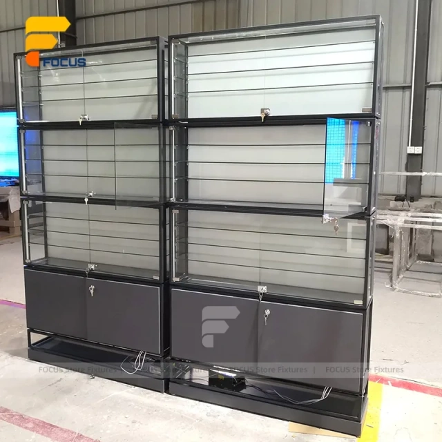 Custom Double Sided Frosted Frame Glass Showcase