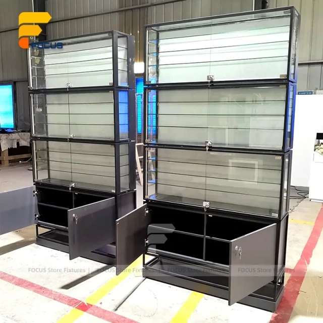 Custom Double Sided Frosted Frame Glass Showcase