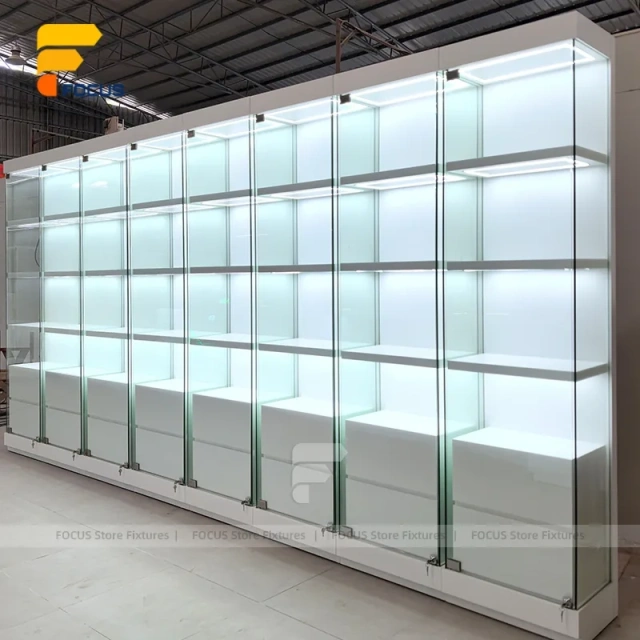 Custom Frosted Glass Block Effect Display Cabinet Wall