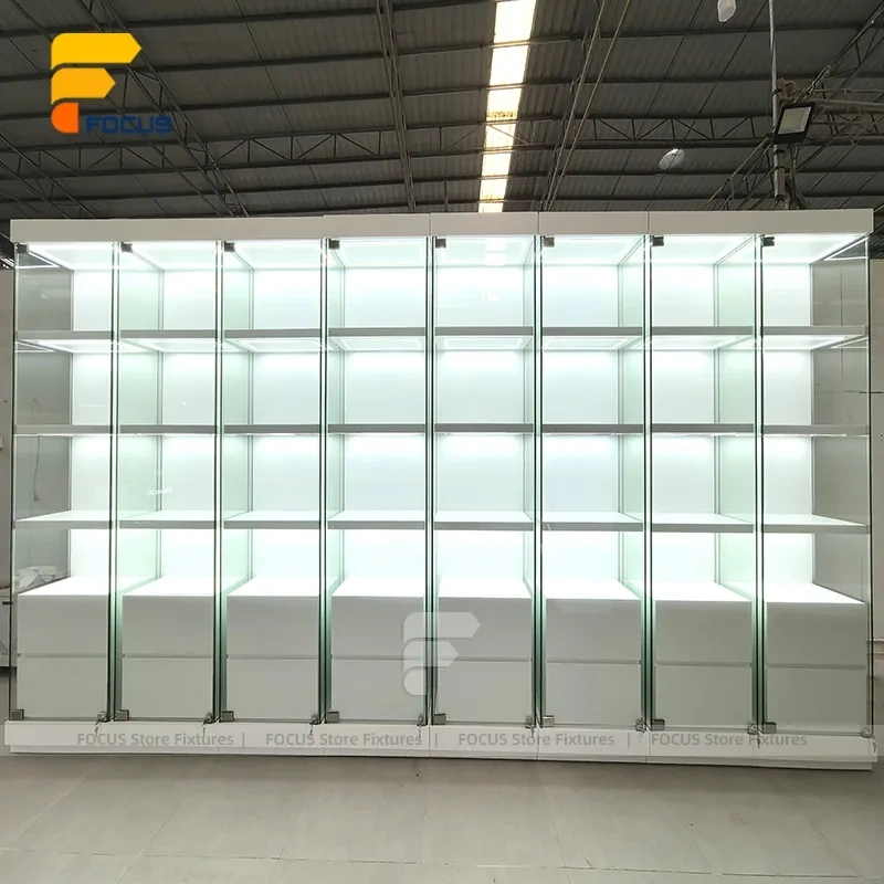 Custom Frosted Glass Block Effect Display Cabinet Wall