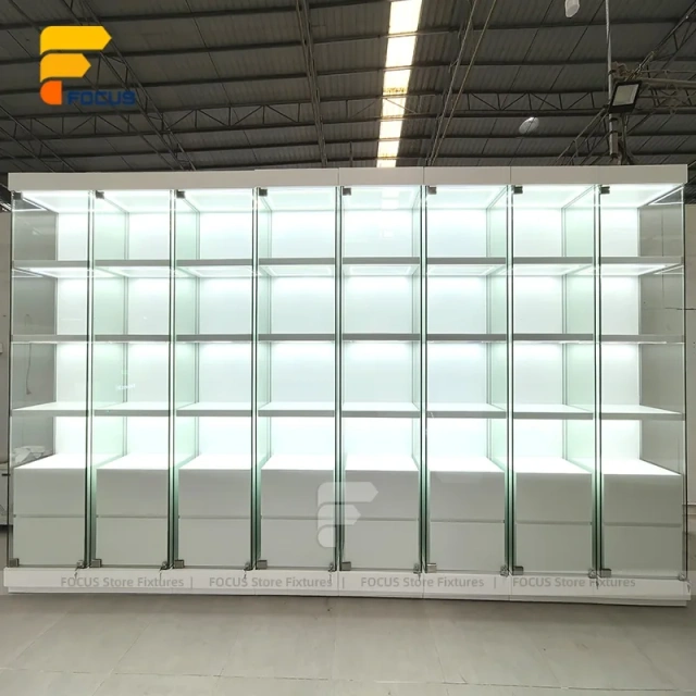 Custom Frosted Glass Block Effect Display Cabinet Wall